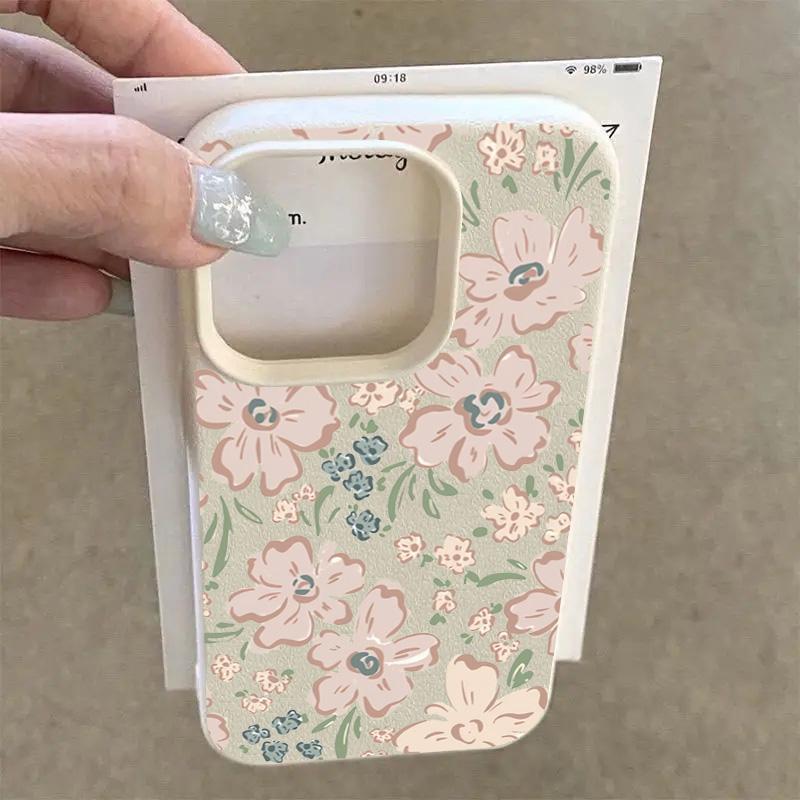 Sweet Collage Pink Floral Pattern Lychee Phone Case For iPhone 17 16 15 14 13 12 11 Pro Max 17Air 16E 15 14 Plus X XS XR Cover