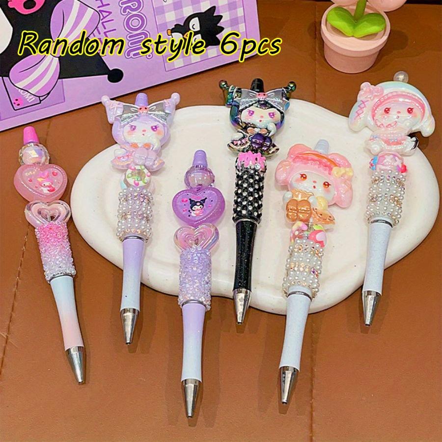 6pcs HelloKitty Sanrio Cartoon Anime Kuromi Water Diamond Rotating Neutral Pen Sanrio Beaded Ballpoint Pen Student Learning Supplies Gift Back