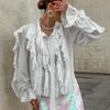 Fashion and casual niche design sense ruffle edge streamer collar loose and thin versatile commuter long-sleeved shirt