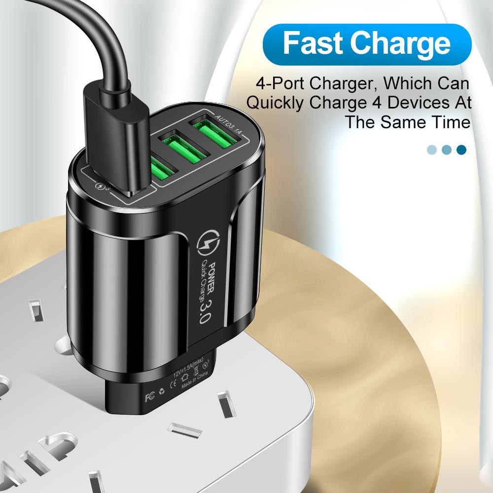 QC3.0 Luminous Multi-Port Fast Charger 4-USB Travel Adapter (US/EU/UK)