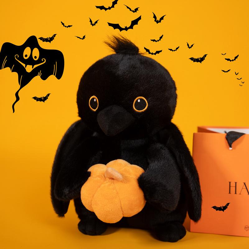 Cute Crow Holding Pumpkin Plush Toy Fluffy Cartoon Animal Stuffed Doll Home Decor Gifts For Boys