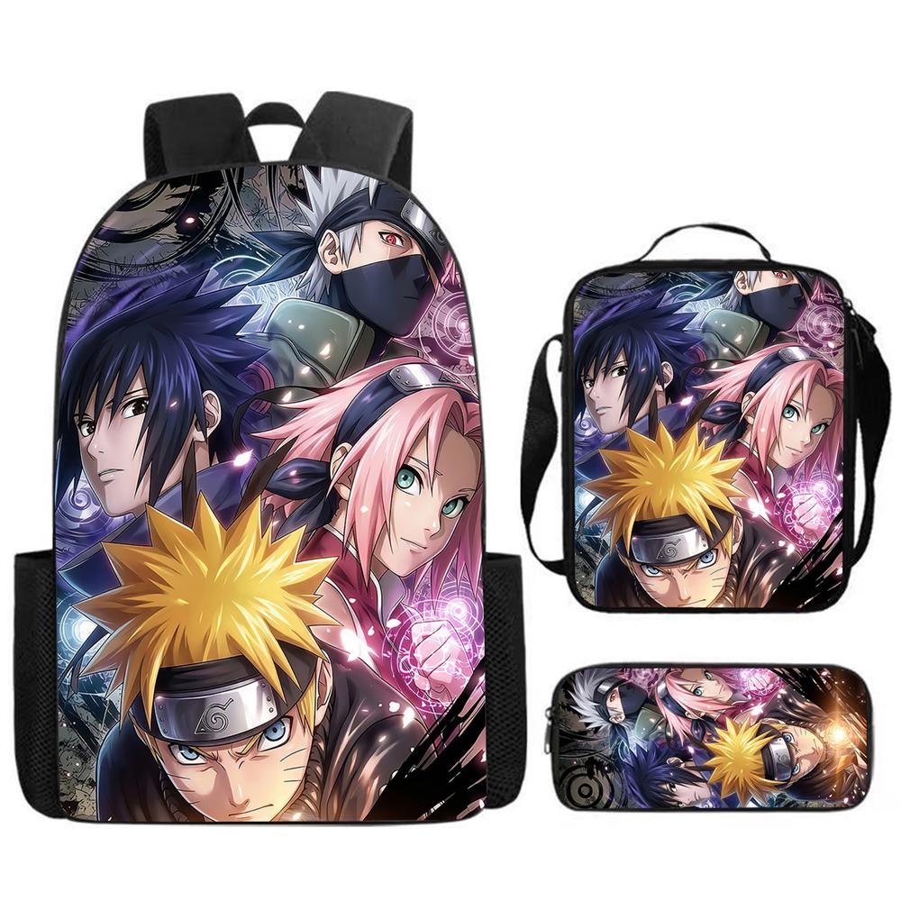 3Pcs Set NARUTO Kids School Backpack With Lunch Bag&Pencil Case,Lightweight&Durable,Cartoon School Bags For Ages 6-11 Boys&Girls