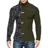 Men's Plus Size Color Block Buckle Knit Cardigan - High-Neck Long Sleeve Sweater for Autumn/Winter