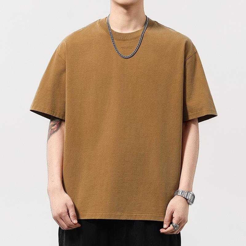 Heavy Summer Pure Cotton Short-sleeved T-shirt Men's Loose Letter Printed Round Neck Half-sleeved