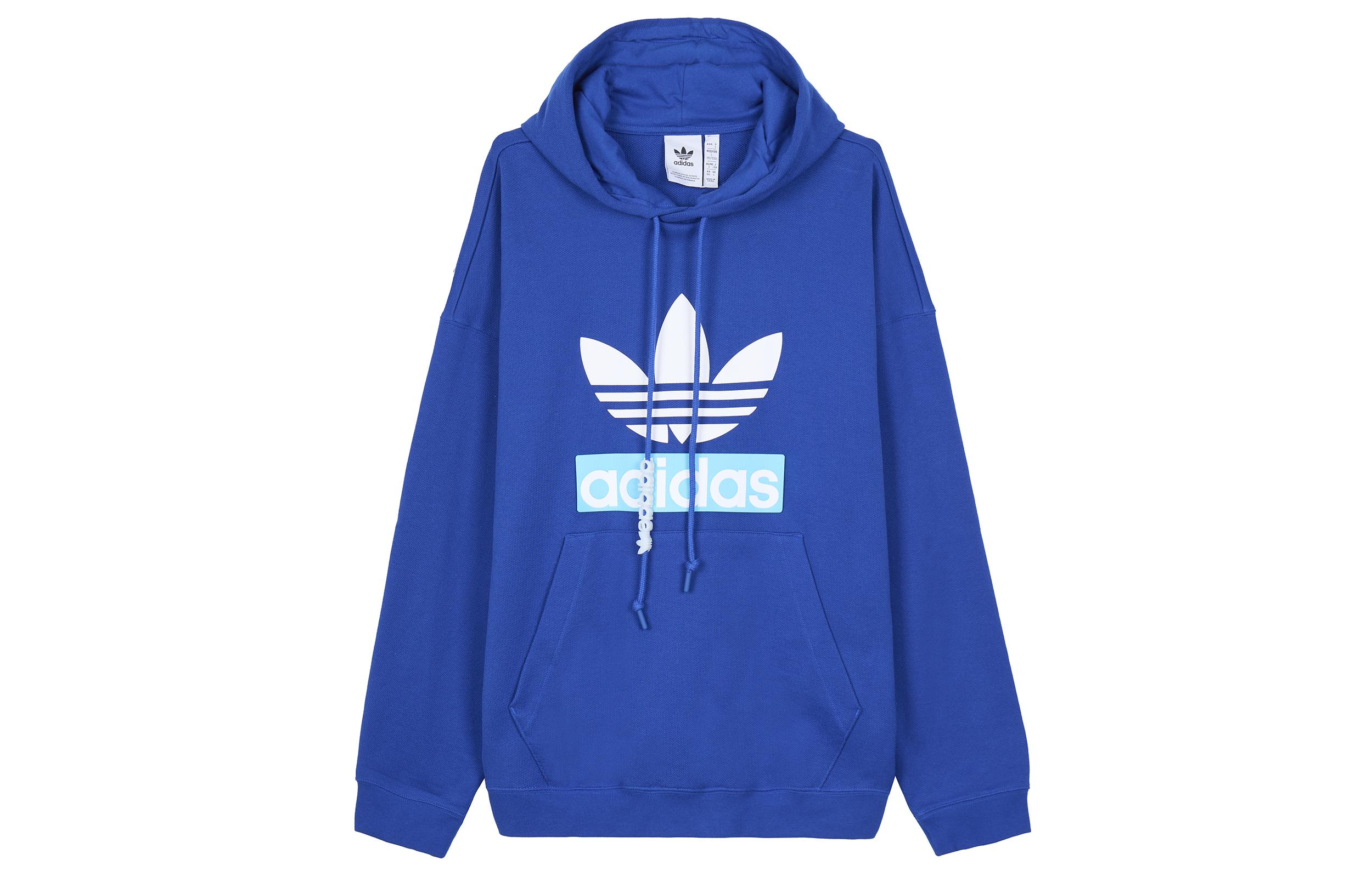 Adidas Originals BIG TREFOIL Sweatshirts Men s Collegiate Blue Hooded Moderate Regular H09353 XL