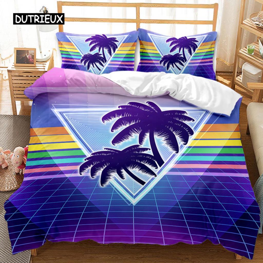 Hawaiianische Bettdecke Tropische Insel mit den Palmen Naturthema Bettwäscheset Doppel Queen King Size Polyester Quiltbezug
