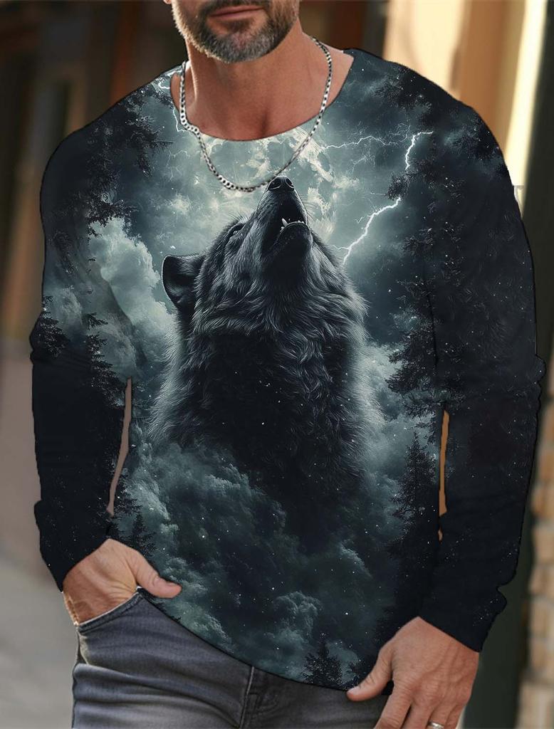 Men's Long Sleeves T-Shirts Animal Wolf Pattern 3D Print Top Tees Summer  Fashion Oversized Unisex T Shirt Men Clothing