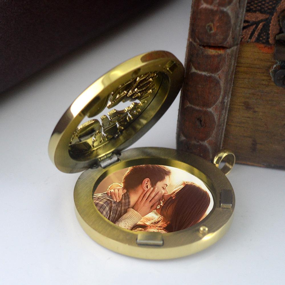 Personalized Round Photo Locket Necklace - Tree of Wisdom Pendant In Titanium Steel (STN653)