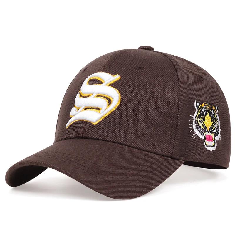 Unisex S Letter Side Tiger Embroidery Baseball Caps Spring and Autumn Outdoor Adjustable Casual Hats Hip Hop Hat Sunscreen Hat