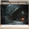 A Gothic mansion background banner - Retro haunted house design hung on the wall event planning
