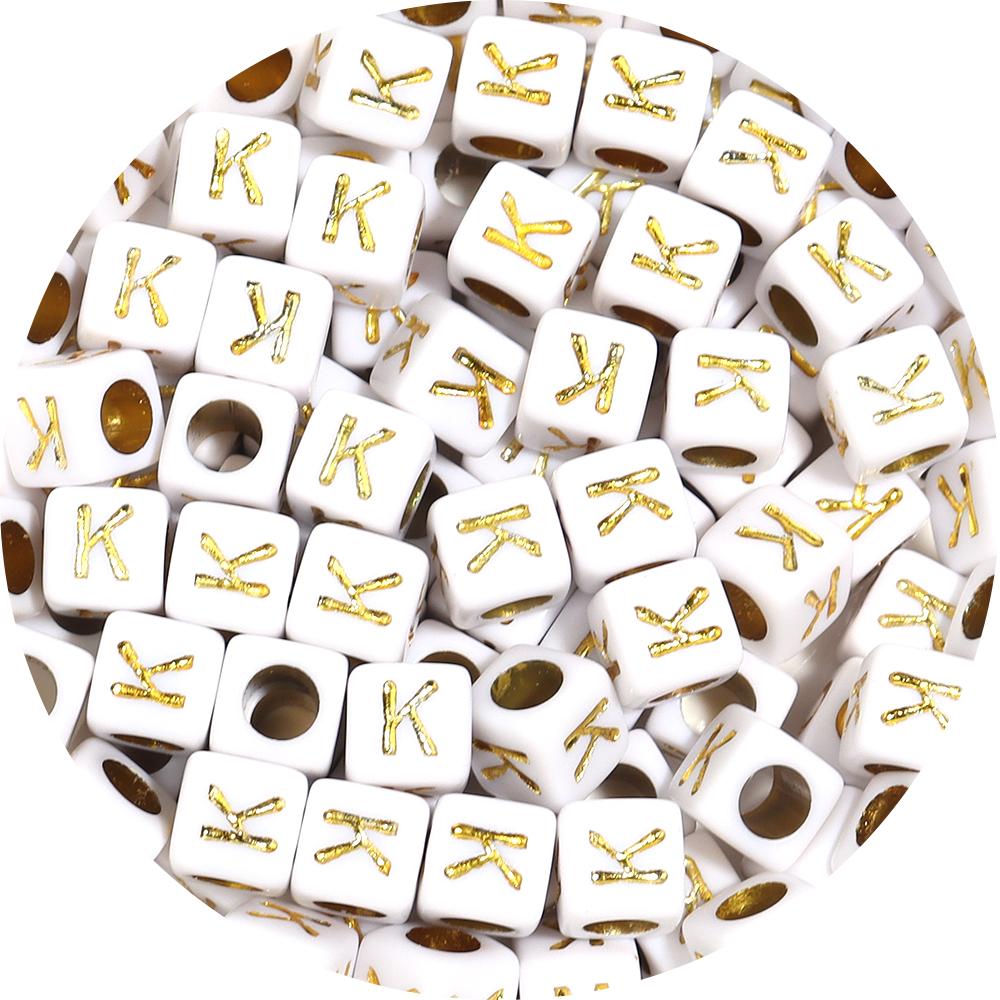 100pcs A-Z Acrylic Letter Square Beads Gold Color 6mm Large Hole Loose Bead for DIY Bracelet Necklace Jewelry Beaded Accessories
