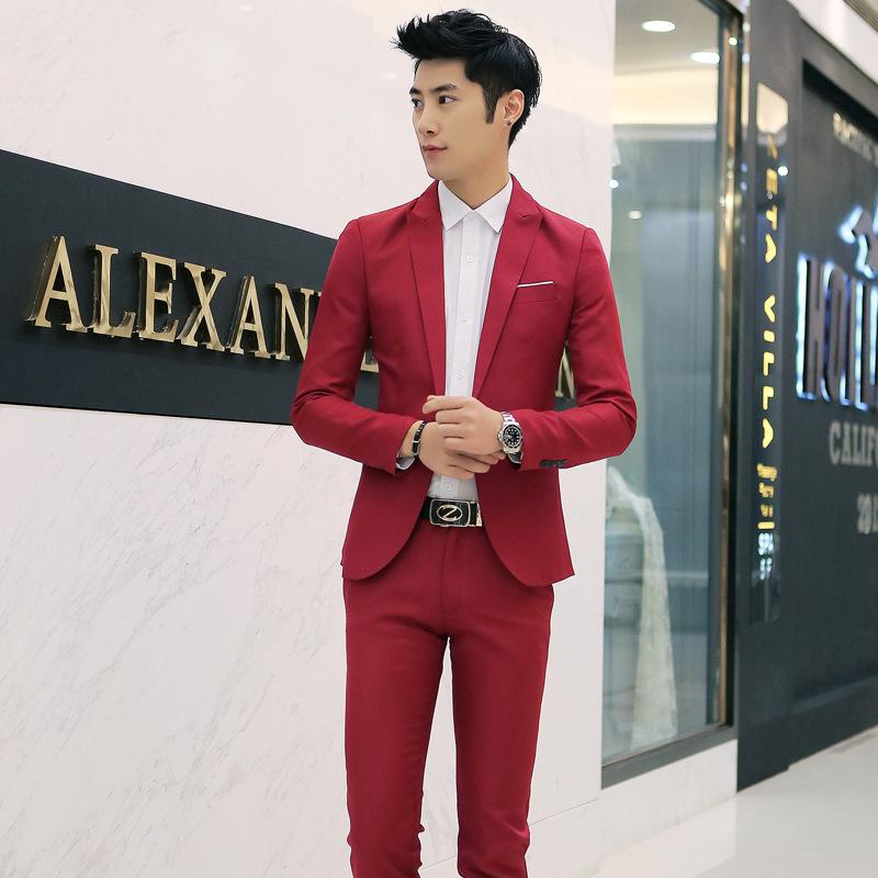2017 Men's Slim Fit Korean Style Two-Piece Suit Set
