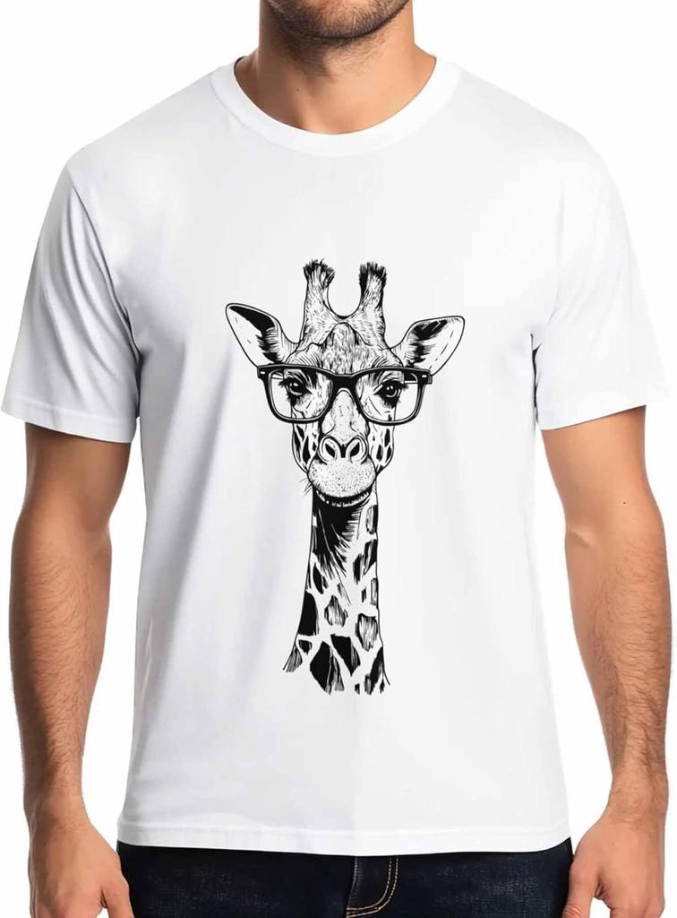 Giraffe Wear Glasses Mens T-Shirts,Short Sleeve T Shirts for Men Crew Neck Tee Funny Animal Men's T-Shirts