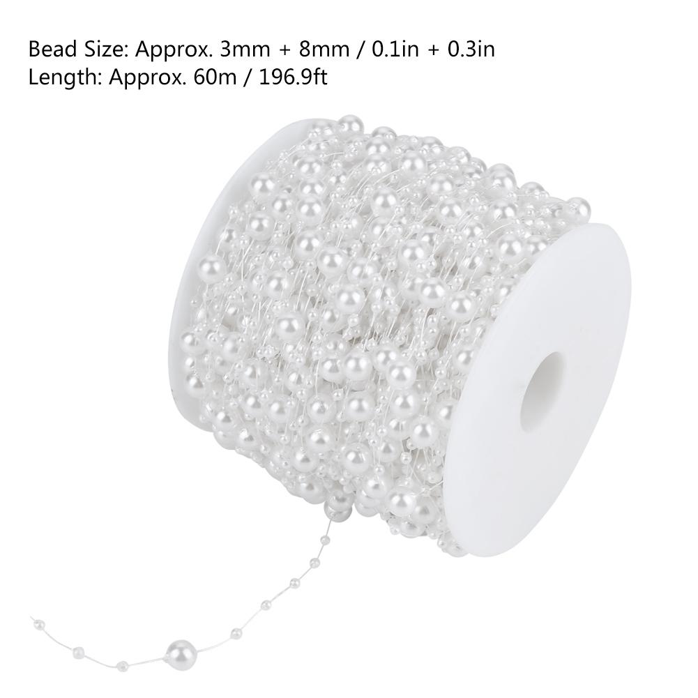 60mCelsiusroll Grinding Pearl Wire Beads Garland String Wedding Decoration 3mm+8mm(white)