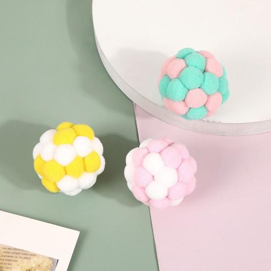 Plush Cat Toy Ball with Built-in Bell Soft Macaron Balls Bite-Resistant Cat Chew Toys for Indoor Cats and Kittens