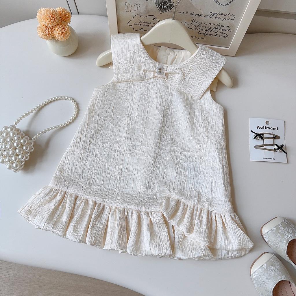Summer Girls Sleeveless Dress With Large Collar And Ruffles Stylish Vest Dress For Little Kids