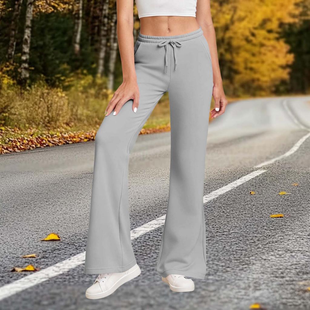 Damenmode Einfarbig Elastischer Bund Tasche Kordelzug Schlaghose