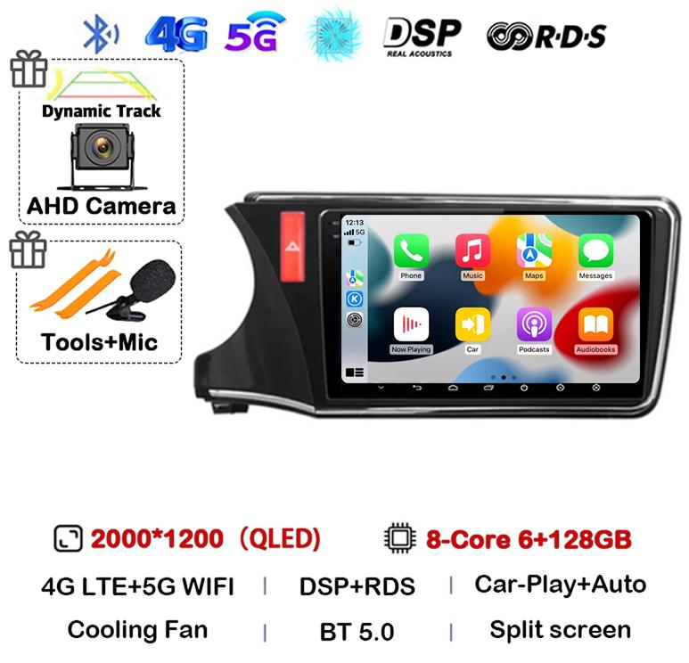 Android 14 Carplay Auto Car Radio For Honda CITY 2014 2015 2016 2017 2018 2019 Multimedia Stereo Player GPS 4G+WIFI 360 Camera