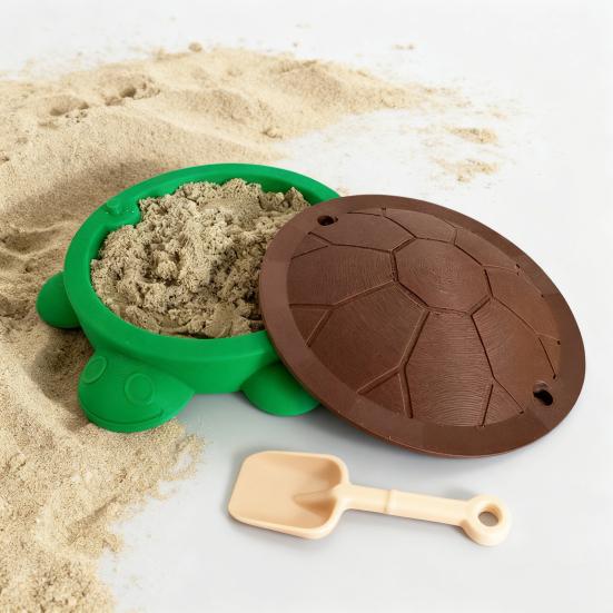 Mini Turtle Sandbox with Lid Summer Indoor Outdoor Round Tortoise Sand Storage Box 3D Printed Green Turtle Ornament Sand Container Beach Toy