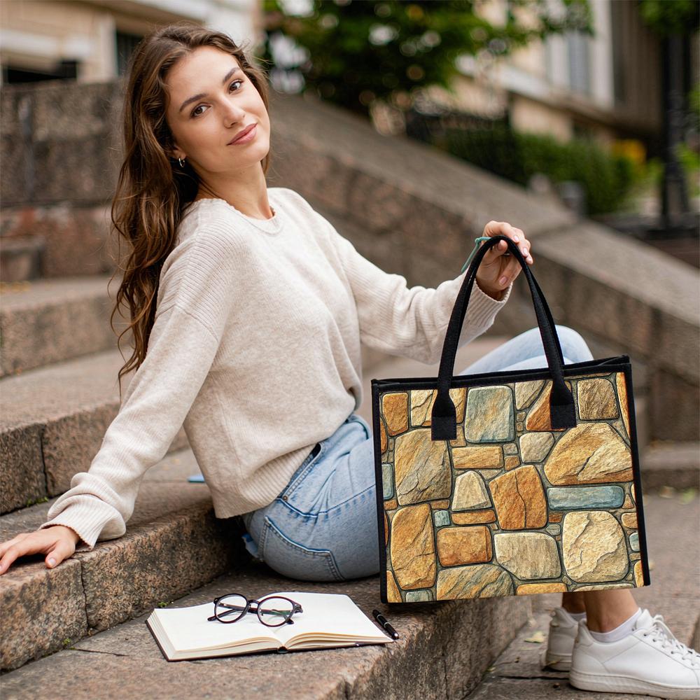 Stone Pattern Tote Bag Stylish Daily Carry Bag For Casual Outdoor Shopping