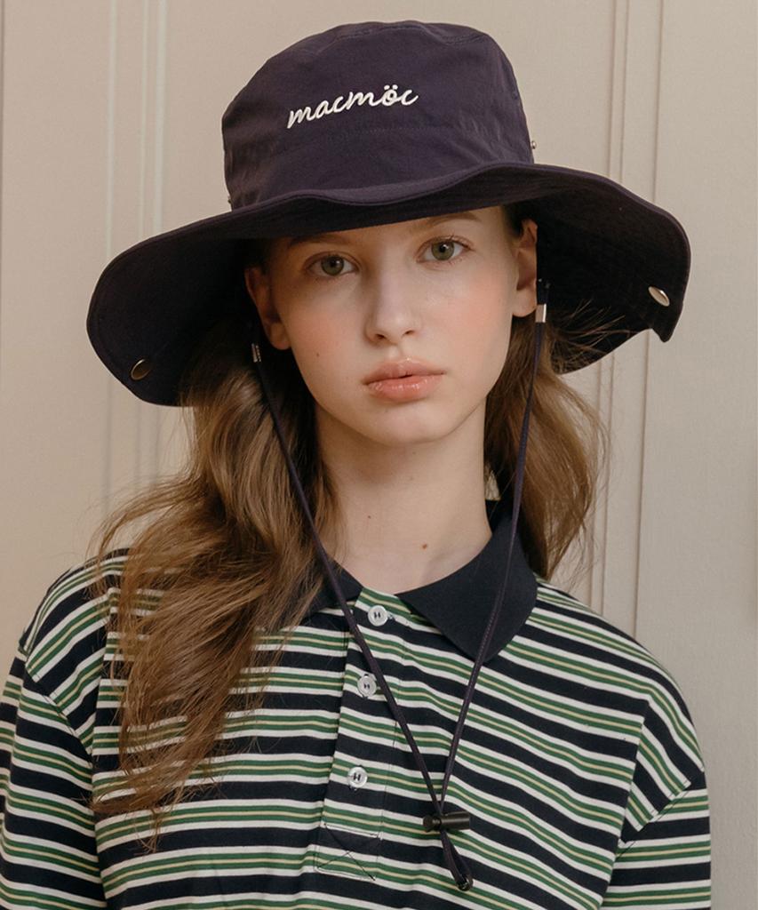 Makeumokeu Hwa-Chang_Nylon String Embroidered Bucket Hat_Navy