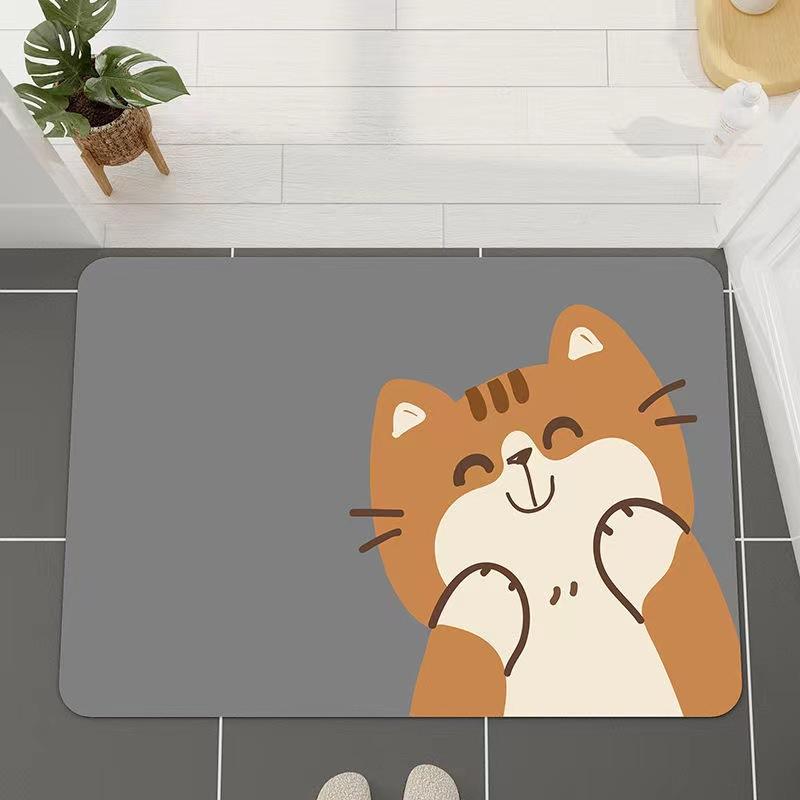 Cartoon Rectangular Absorbent Mat Bathroom Floor Mat Bathroom Toilet Mouth Absorbent Foot Mat Toilet Non-slip Mat Quick Drying