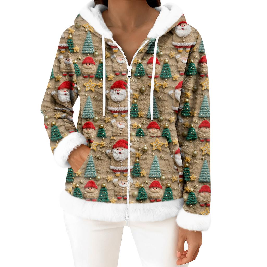 Women's Casual Fashion Long-Sleeved Zip-Up Fleece Hooded Cardigan