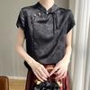 Women's 2025 Spring/Summer Chinese Faux Silk Jacquard Shirt - National Trend Tang Suit with Stand Collar and Diagonal Placket