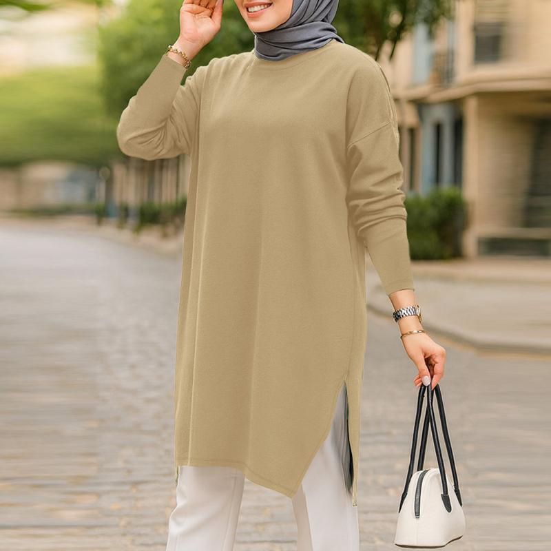 ZANZEA Women Casual Round Neck Solid Color Loose Long Sleeve T-Shirts