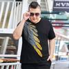 200 Pounds Men's Plus Size Plus Size Printed Short-sleeved T-shirt Fat Guy Melon Seed Collar Thin Section T-shirt Youth Bottoming Shirt Summer