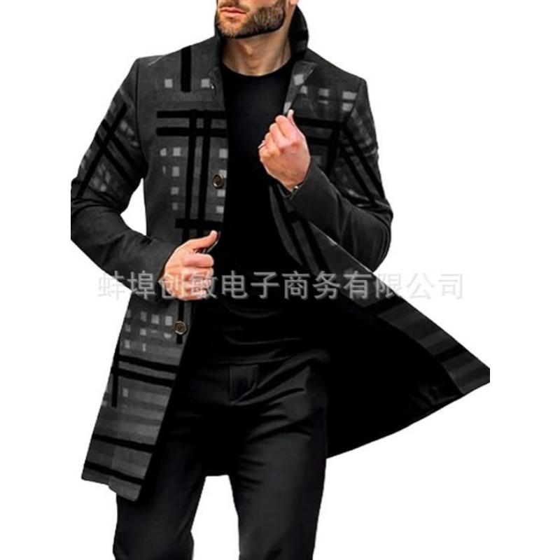 2025 Suit Collar Pocket Men's Coat Jacket Men's Large Size Windbreaker Autumn and Winter Woolen Coat
