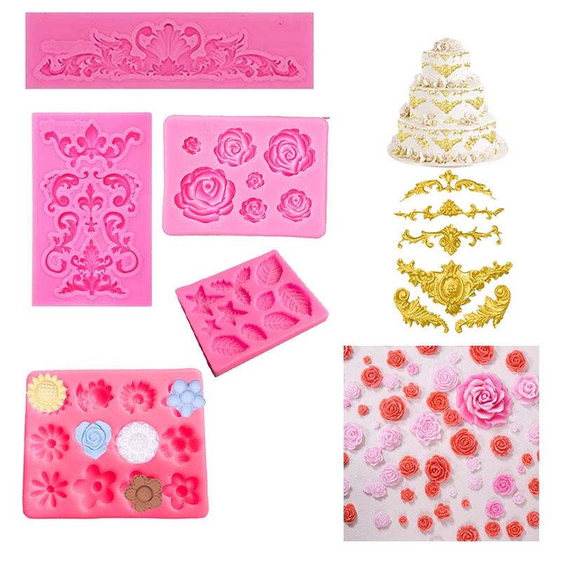 Silicone Fondant Mold Set for Cake Decorating Flower Leaf Lace Pattern and 3D Embossed Designs Baking Tools for Candy Pastry