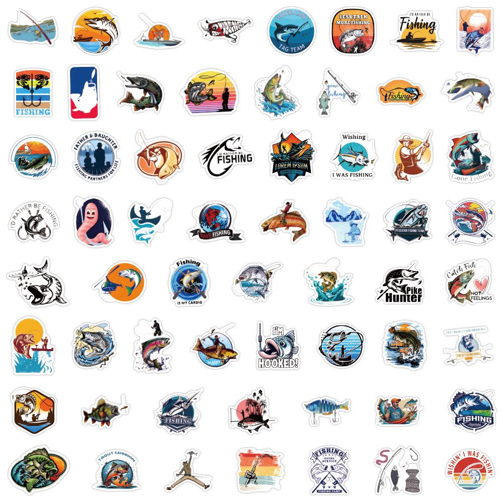 60-120 Fishing Graffiti Stickers for Cars, Luggage, Cups, Skateboards & Scooters