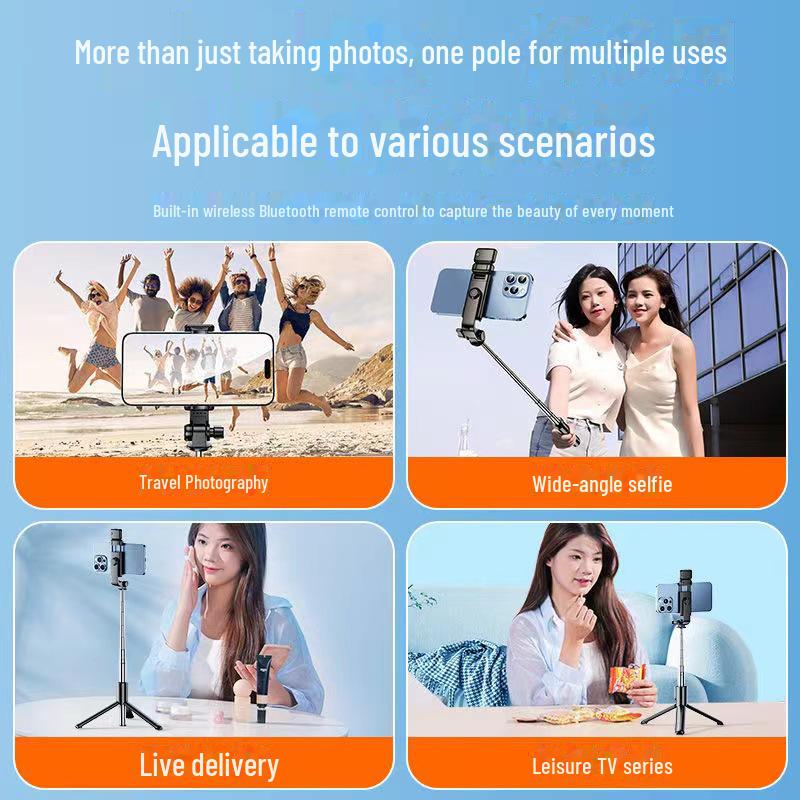 Bluetooth Selfie-Stick Stativ mit integriertem Fülllicht & Fernbedienung: Anti-Wackeln, Einziehbar, Multifunktional, Schreibtischfreundlich.