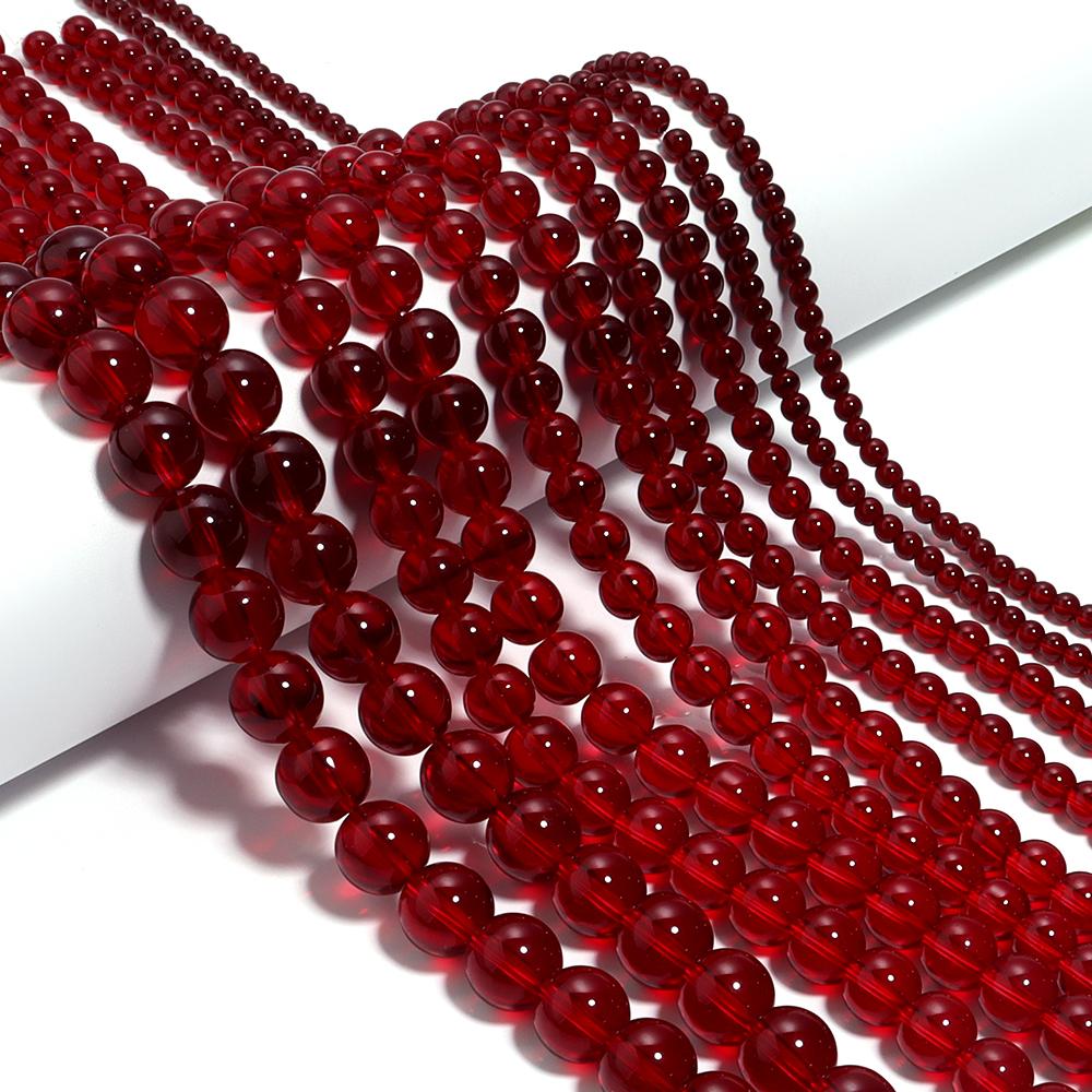 Round Stone Beads 4-12mm Pomegranate Red Glass Loose Spacer Crystal For Jewelry Making DIY Bracelet Earrings Accessories
