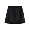 Women's Plus Size Grey Wool Ruffle Trim Half Skirt, Thick A-line Mini Skirt Pants for Spring/Autumn