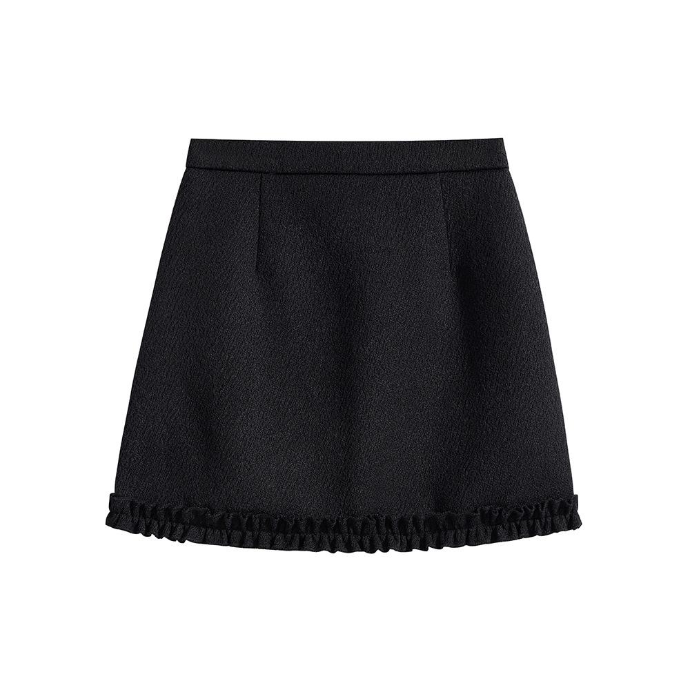 

Women s Plus Size Grey Wool Ruffle Trim Half Skirt, Thick A-line Mini Skirt Pants for Spring/Autumn Medium