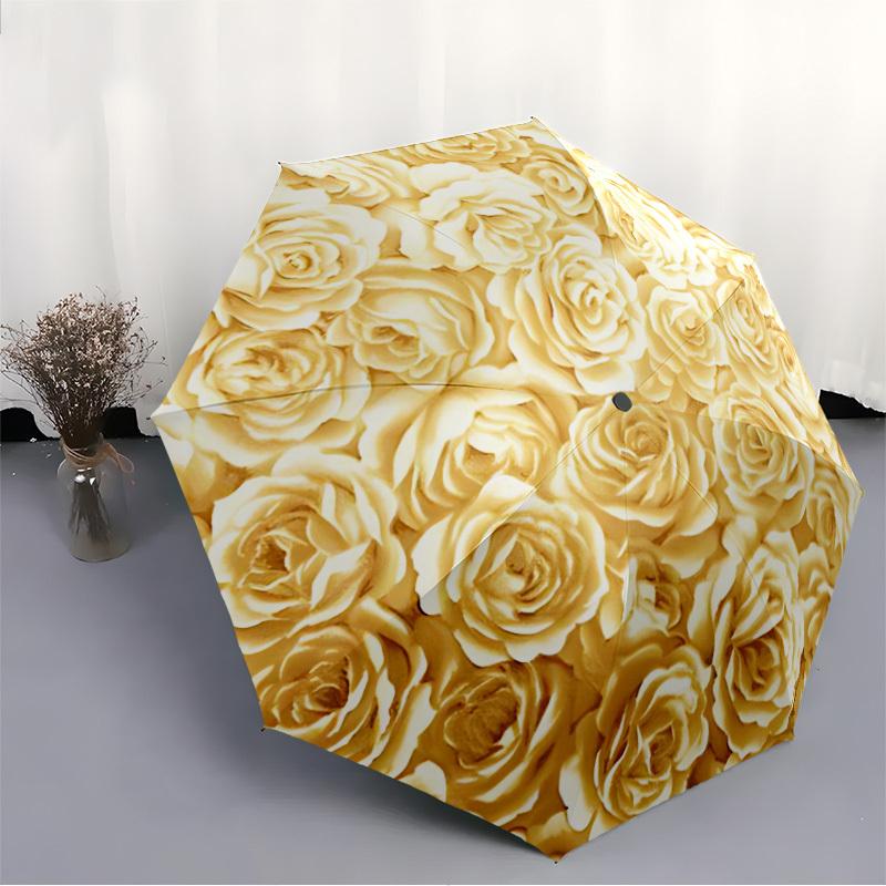1pc Roses, Floral Automatic Folding Umbrella - 8-Rib Durable Iron Frame, Compact Portable for Daily Travel yy251205070