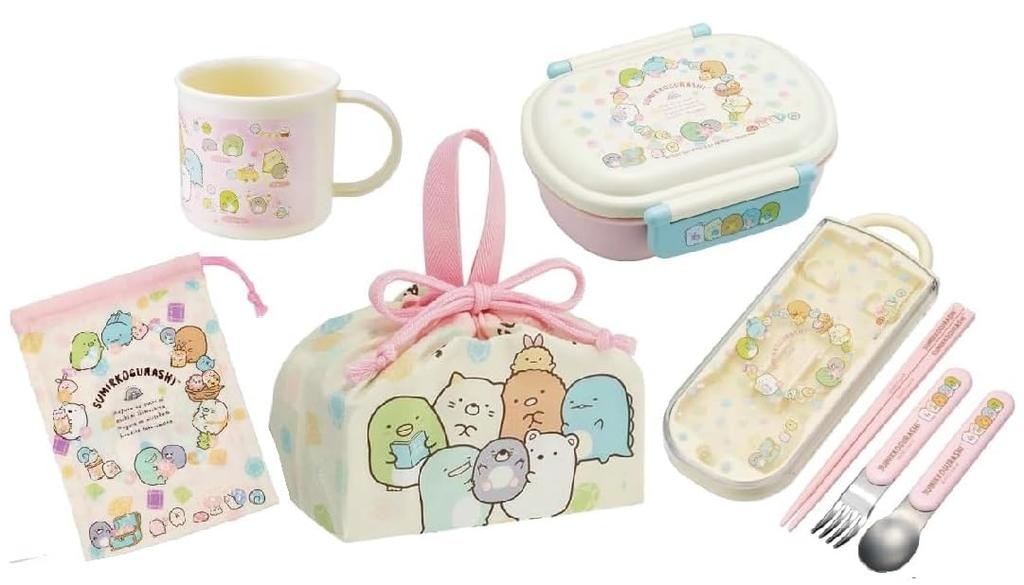 Skater Sumikko Gurashi 24 House Antibacterial Dishwasher Safe Fluffy Lid Tight Lunch Box Oval Bento Box 360ml Trio Set Cup Cup Bag Lunch Drawstring