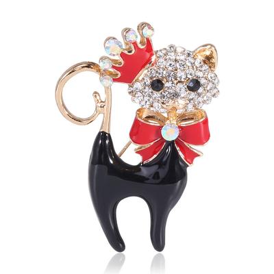 Cartoon Oil-Dripping Animal Brooch, Exquisite Fashion Diamond-Encrusted Corsage Cat Bow Brooch
