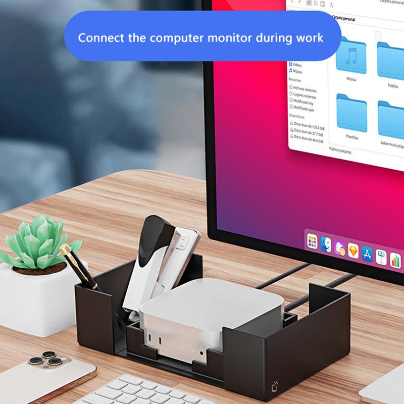 Pu Leather Computer Protective Case With Cover And Storage Pocket Mini Pc Holder Stand Bracket For Mac Mini M4 2024