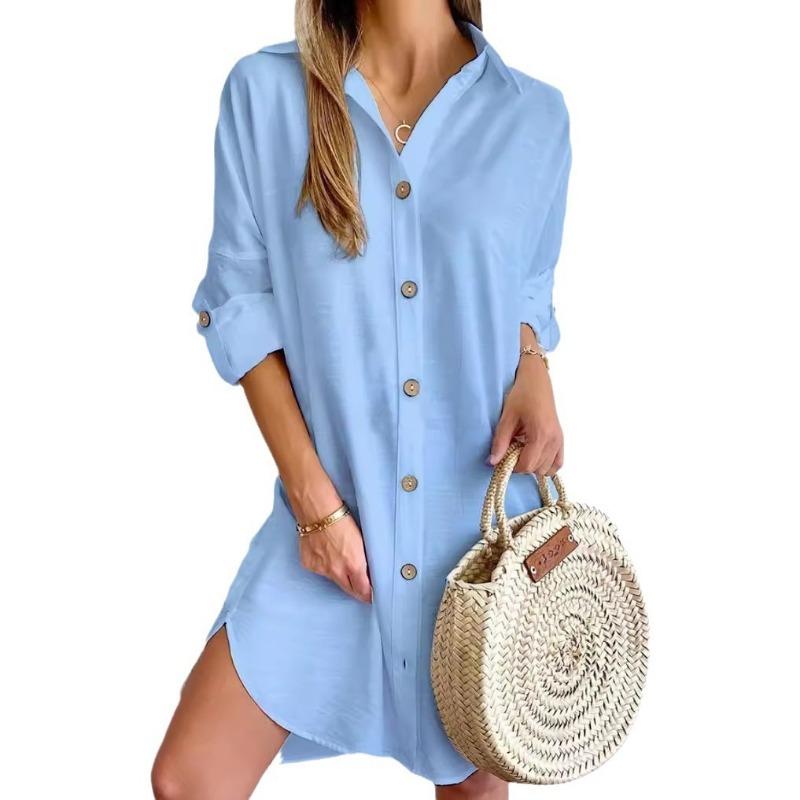 Fall Casual Long-sleeved Lapel Button-down Dress