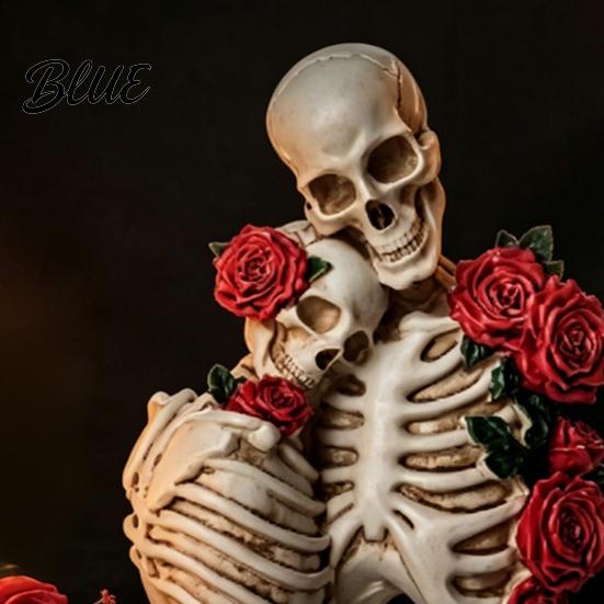 Skeleton Resin Ornament Halloween Couple Figurine Vintage Gothic Skull Statue Figurine Holiday Party Home Decoration for Shelf Table Mantel