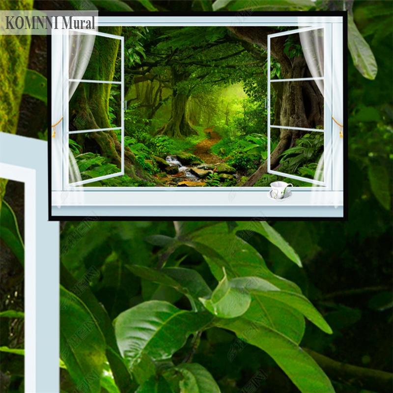 Green Trees Outside The Window Mural Forest Landscape Wallpaper Living Room Bedroom Study Sofa Tv Background Wall Home Decoration Mural