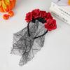 Delicate Rose HairBand Black Headdress Mysterious Rose Hairband with Black Headdress for Halloween Parties Costume