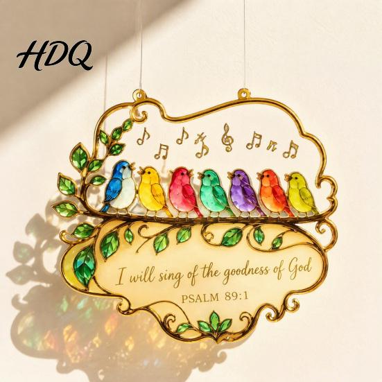 Indoor Window Ornaments Acrylic Songbird Hanging Pendant Inspirational Bird & Floral Sun Colorful Suncatcher Catcher Religious Bible Verse