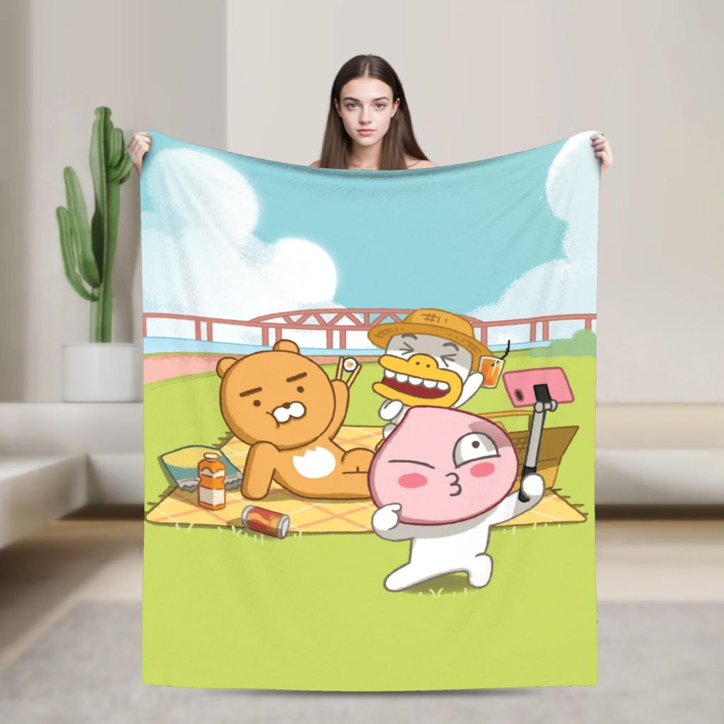 K-Kakaos F-Friends Tube Apeach Ryan Trio Blanket Quality Warm Throw Blanket Winter Picnic Home Decor Aesthetic Bedspread