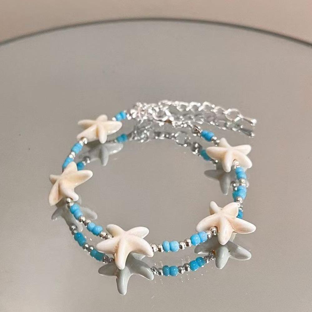 New Arrival Bohemian Ocean Blue Shell Starfish Pearl Star Beaded Bracelets for Women Vacation Stackable Jewelry Accessories Gift
