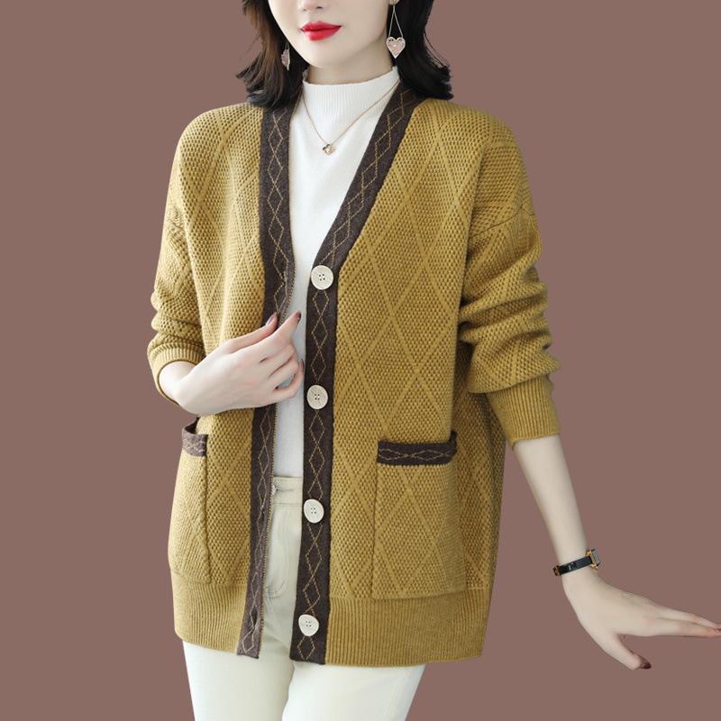 Knitted Cardigan Women's Sweater Jacket Spring and Autumn Loose V-neck Sweater Top