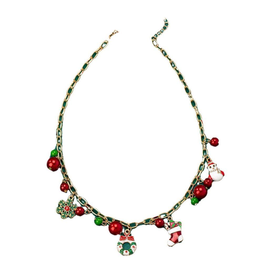 Bow Pendant Red Green Bell Choker Necklace Santa Claus Xmas Bead Clavicle Chain Women